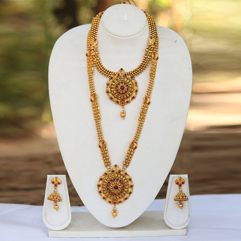 Beautiful Round Gold Plated Wedding Haram Semi Bridal Necklace Set