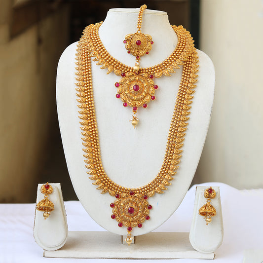 Beautiful Gold Plated Wedding Haram Semi Bridal Necklace Set