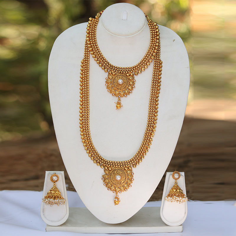 Traditional Gold Haram Semi Baridal Necklace Set