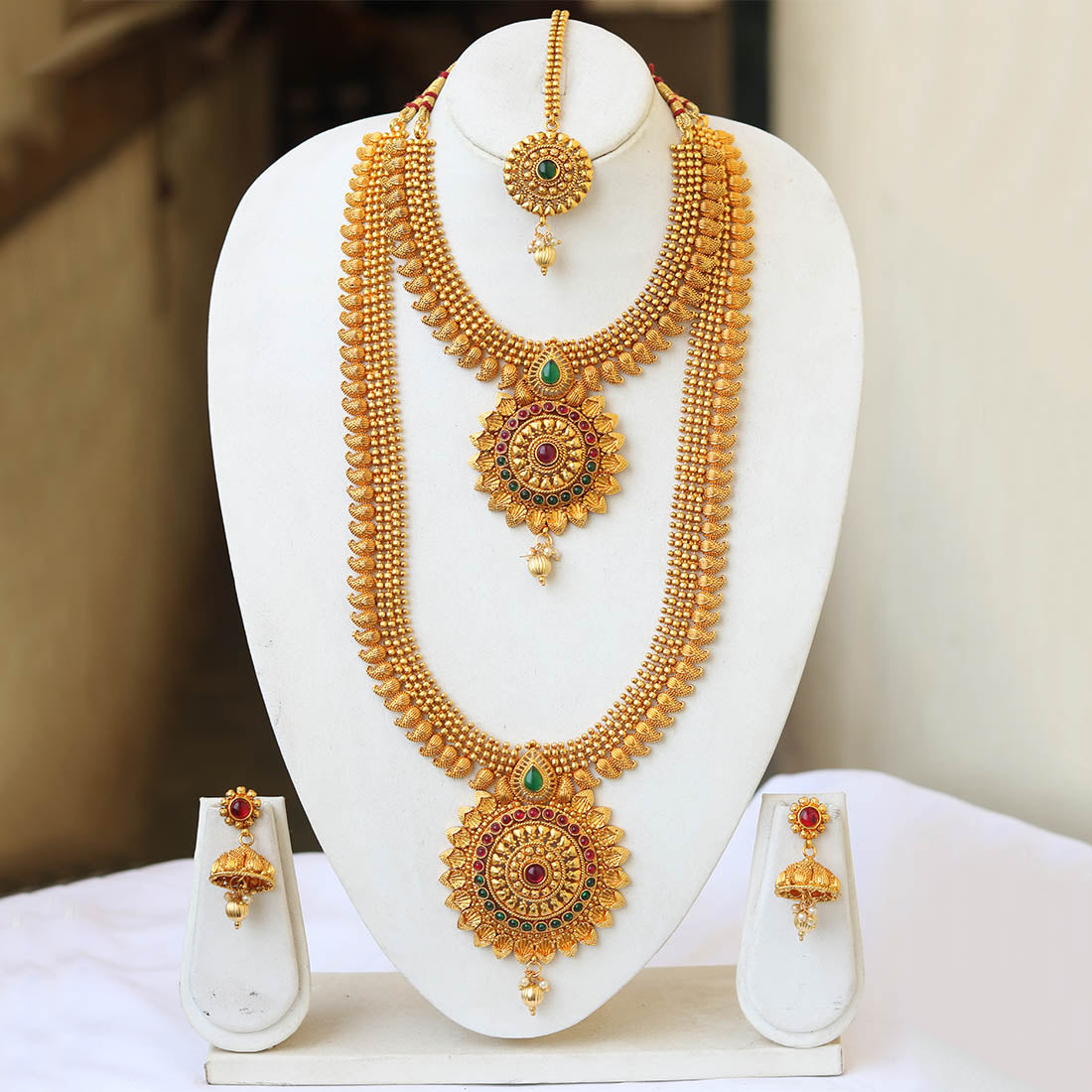 South Wedding Gold Plated Haram Semi Bridal Necklace Set