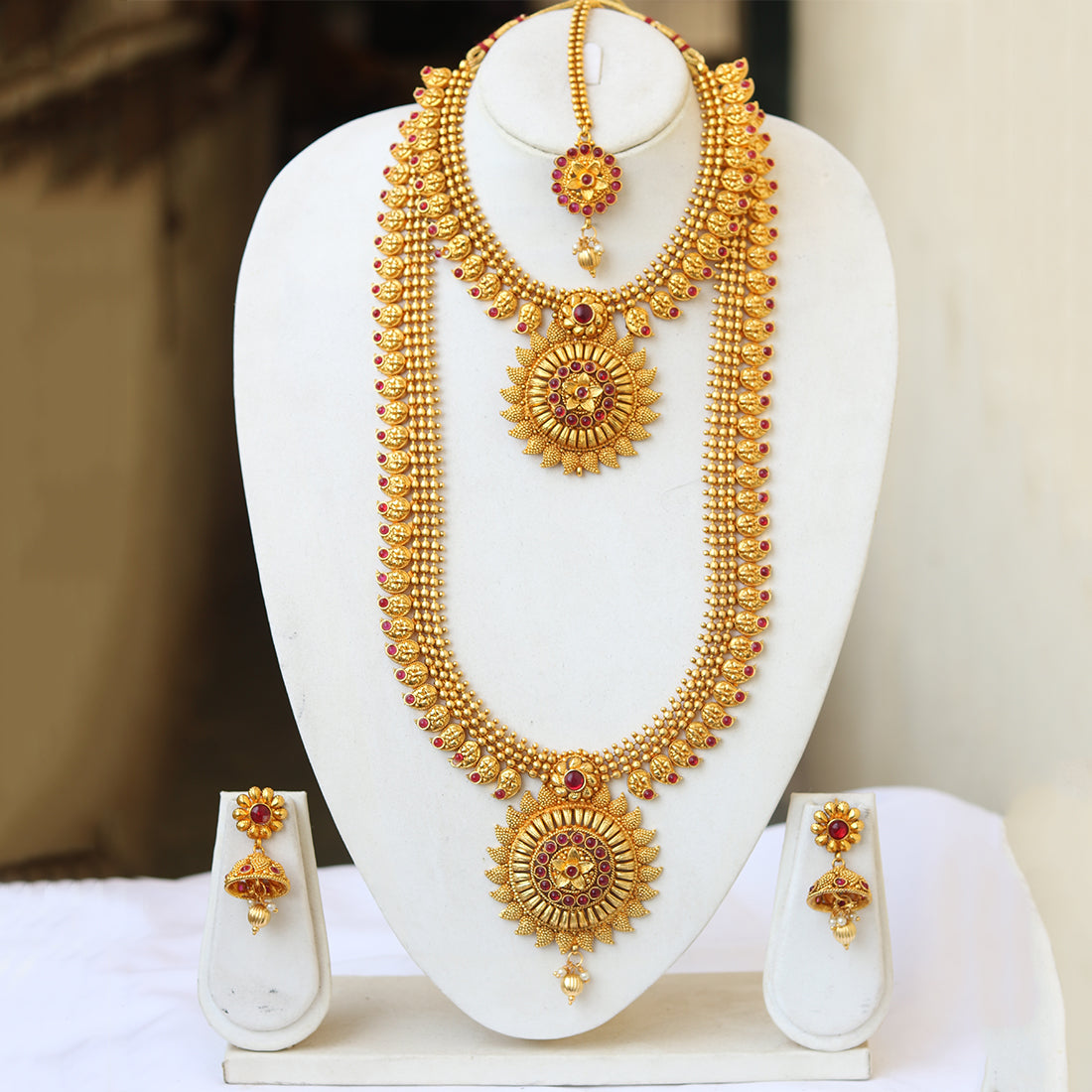 Wedding Gold Plated Haram Semi Baridal Necklace Set
