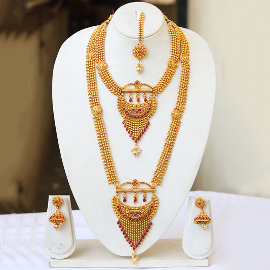 Beautiful Gold Plated Haram Semi Baridal Necklace Set
