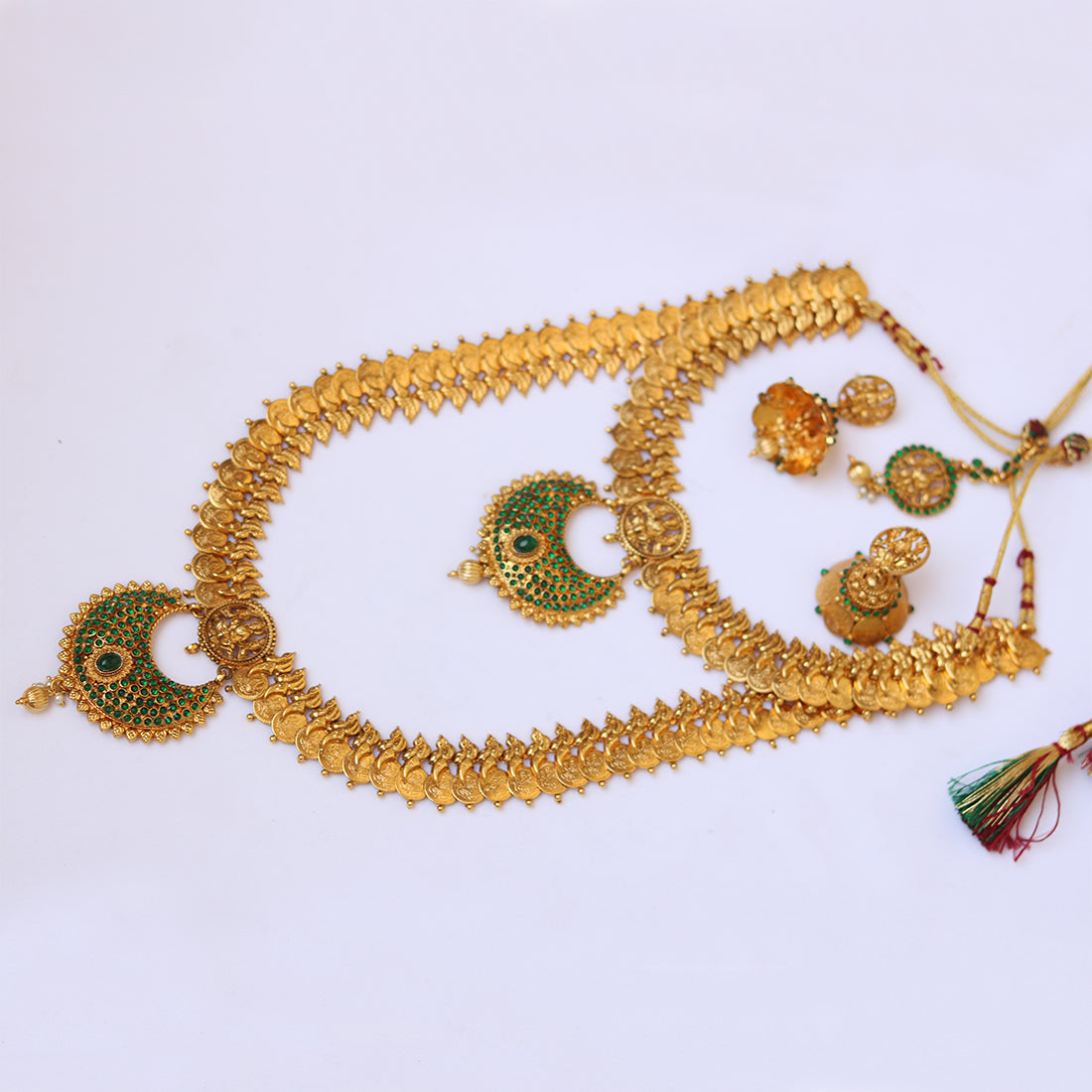 South Indian Laxmi Coin Gold Plated Haram Semi Baridal Necklace Set
