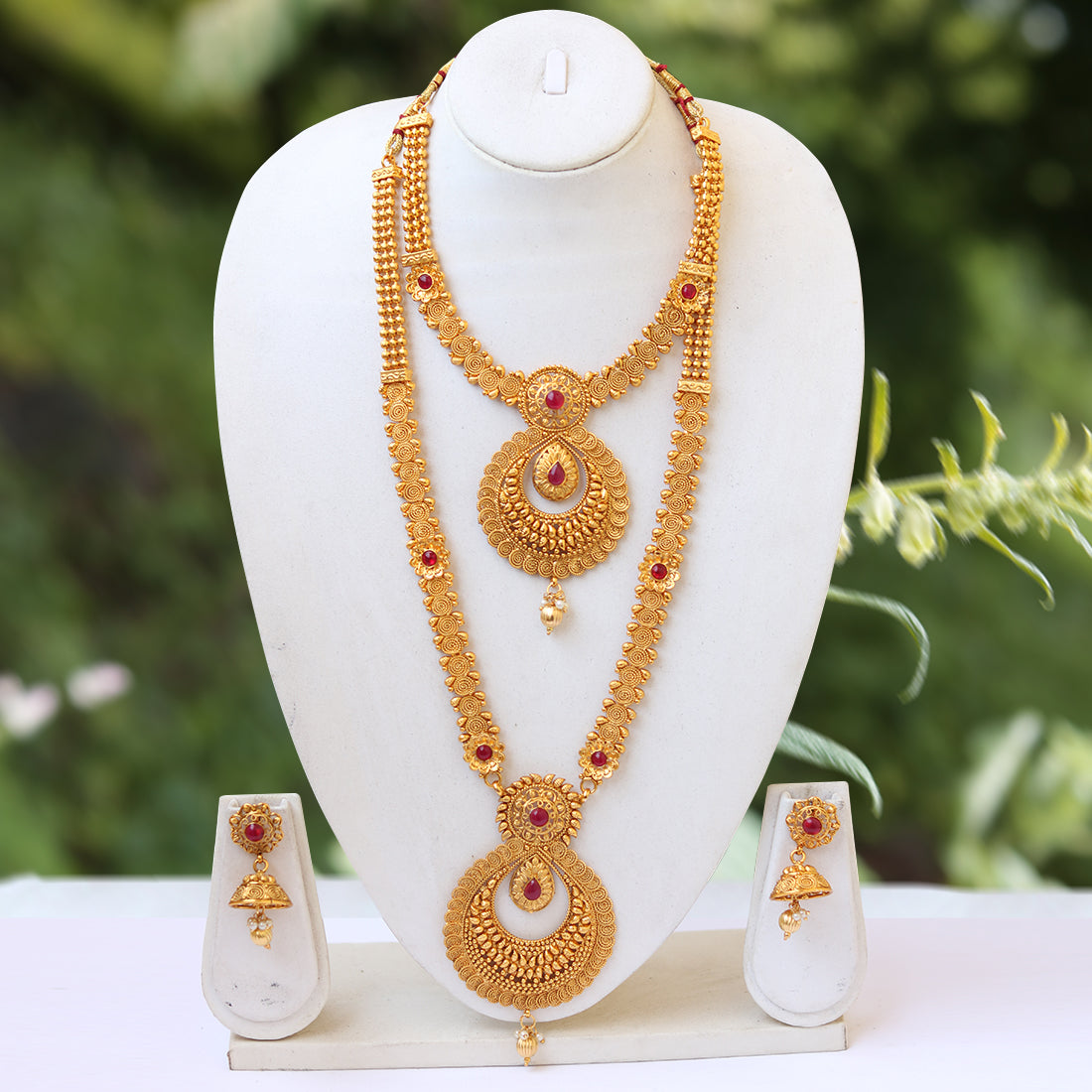South Indian Gold Plated Ruby Haram necklace Set