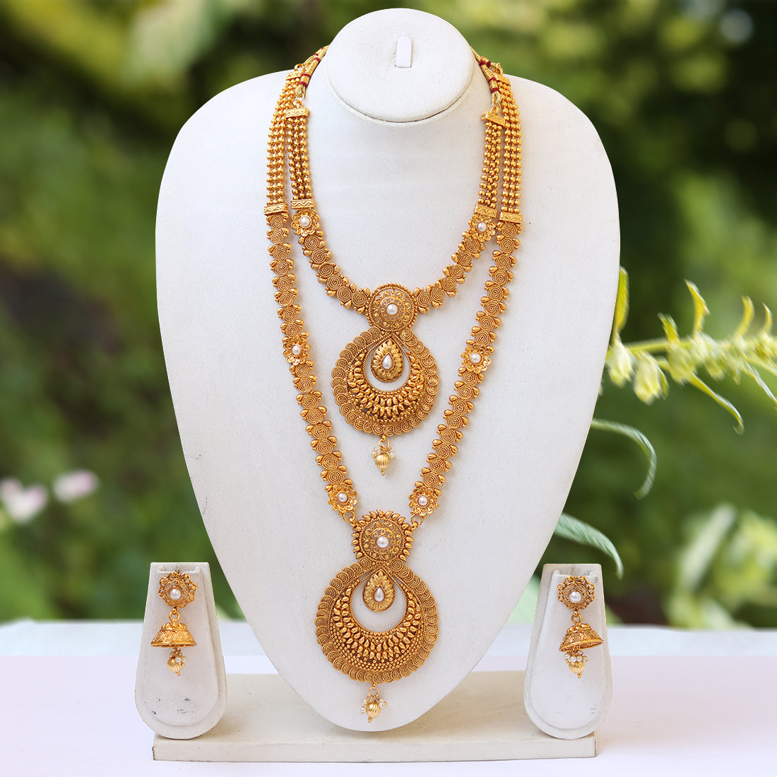South Indian Gold Plated Ruby Haram necklace Set