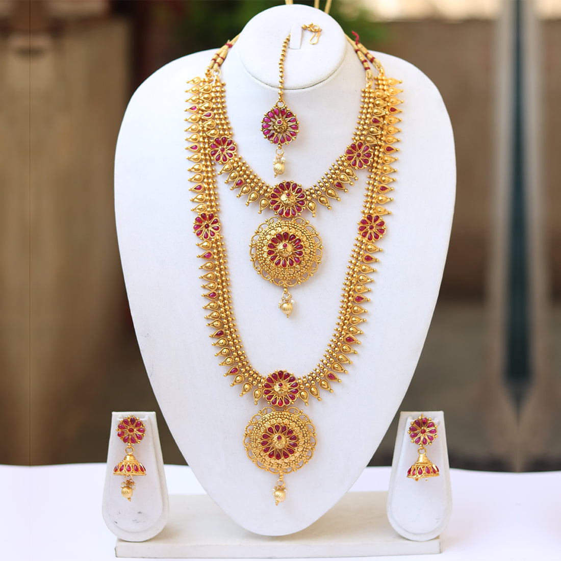 Style South Look Gold Plated Haram Semi Baridal Necklace Set