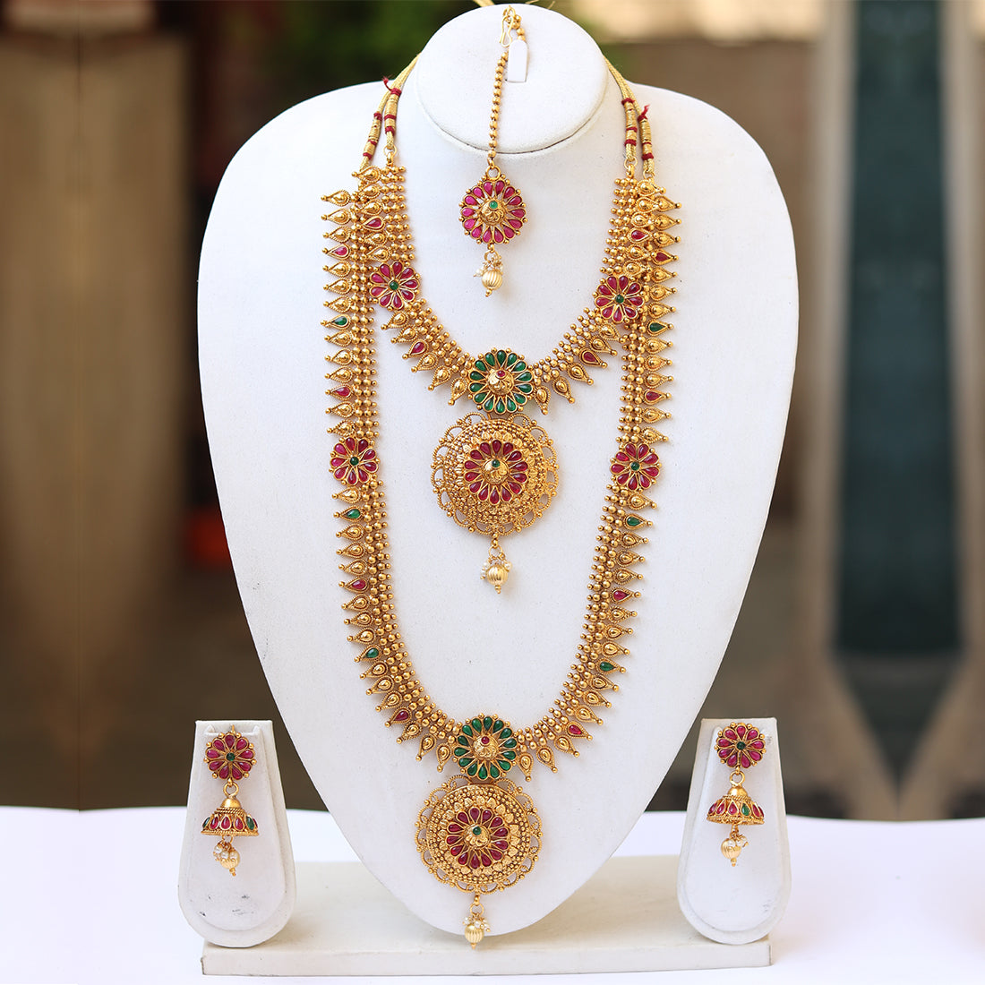 Style South Look Gold Plated Haram Semi Baridal Necklace Set