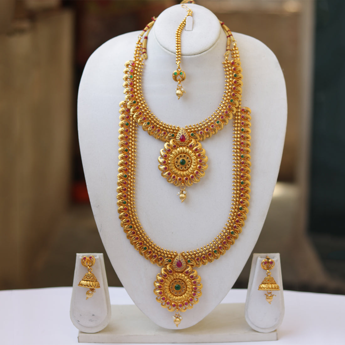 New Style Gold Plated Haram Semi Baridal Necklace Set