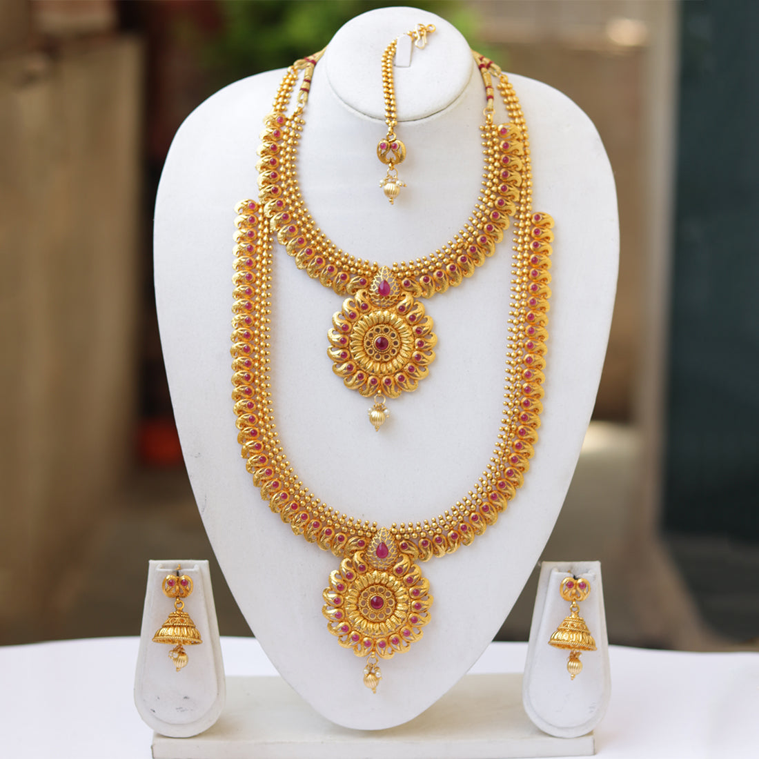 New Style Gold Plated Haram Semi Baridal Necklace Set