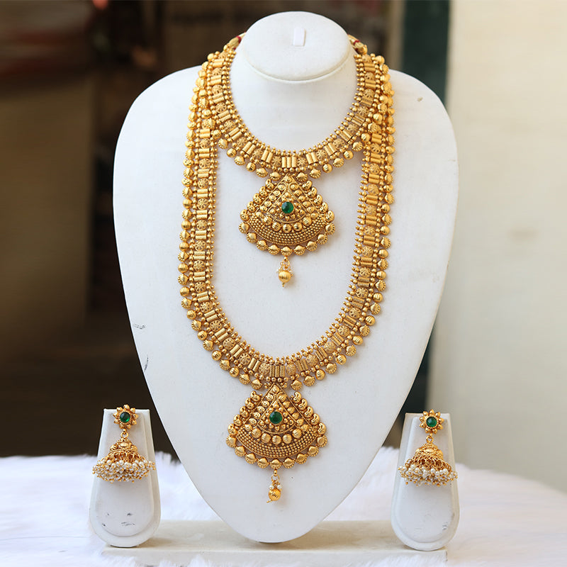 Traditional Gold Plated Haram Semi Baridal Necklace Set