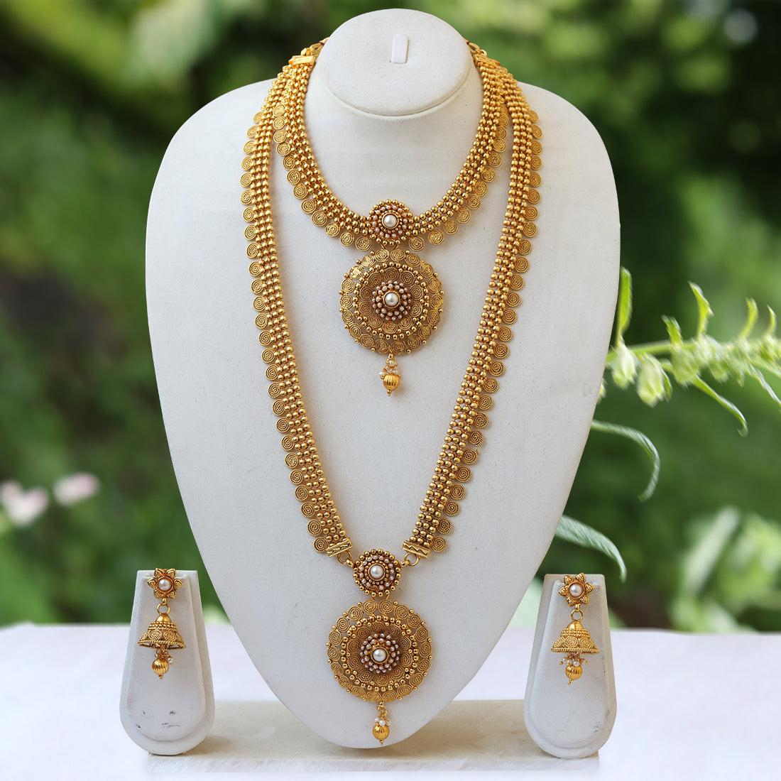 Gold Plated Chakari Haram Semi Baridal Necklace Set
