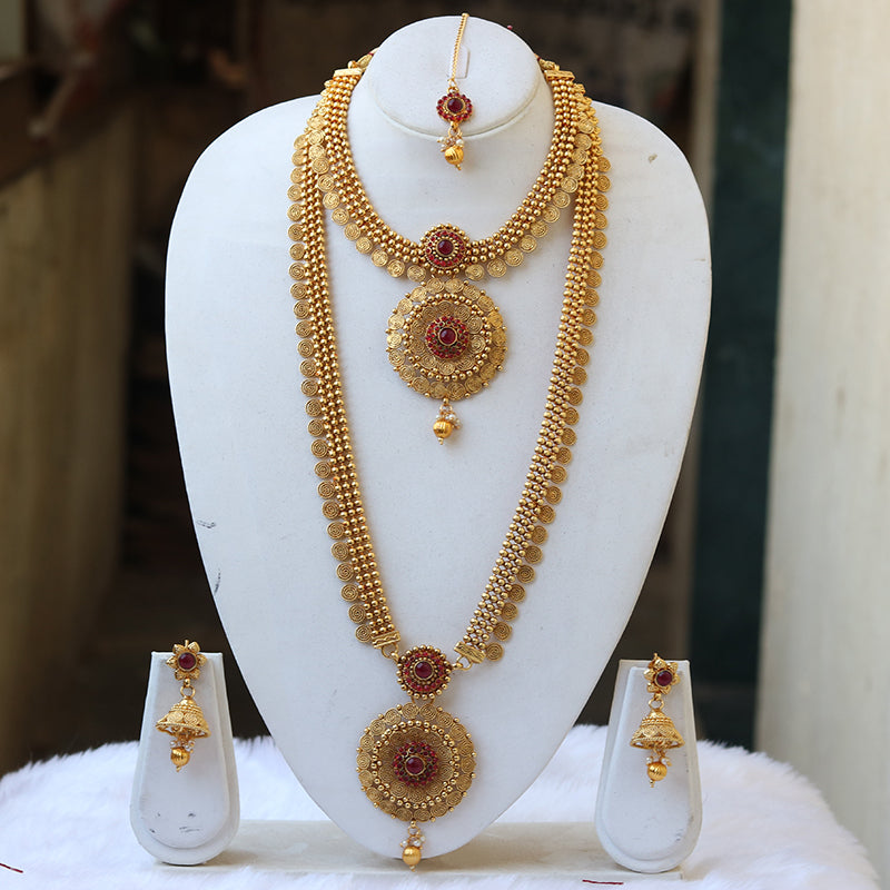 Gold Plated Chakari Haram Semi Baridal Necklace Set