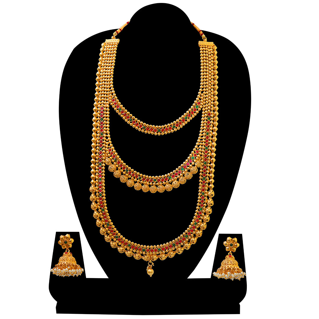Amazing Semi Bridal Gold Plated Long Haram Necklace Set