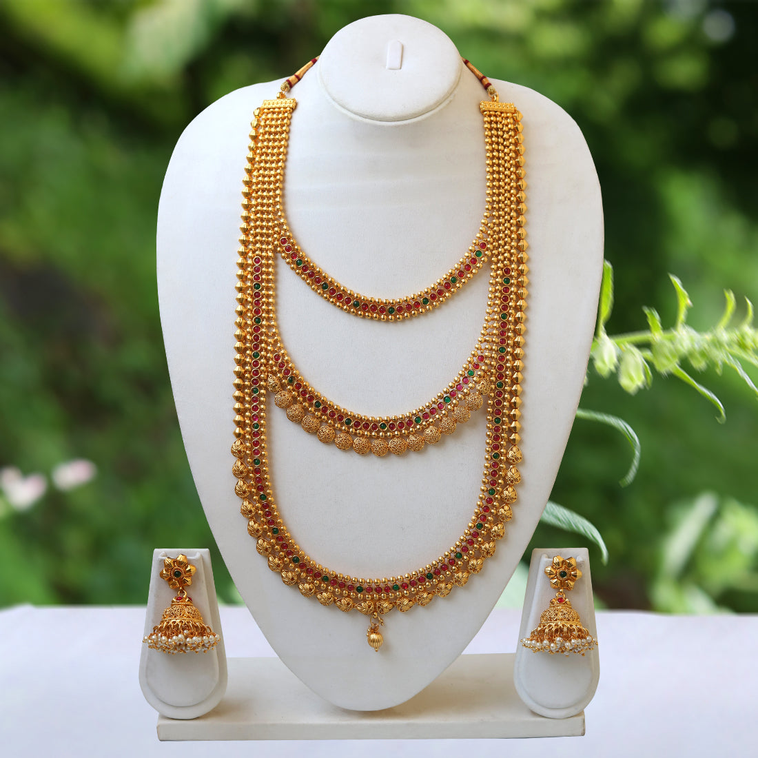 Amazing Semi Bridal Gold Plated Long Haram Necklace Set