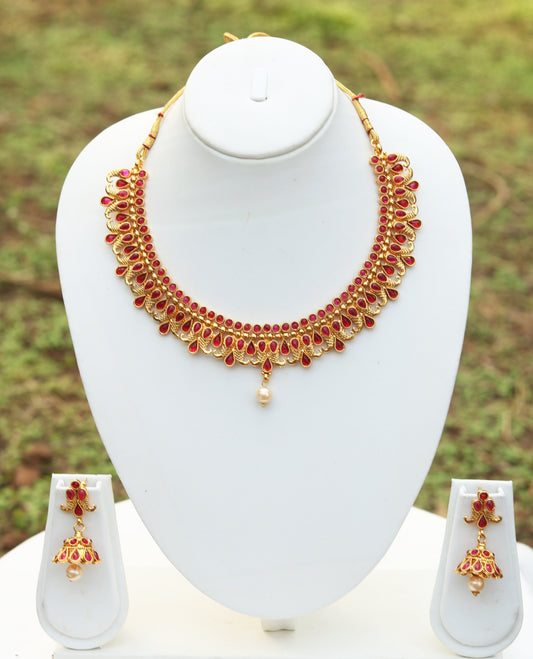 Classy Maroon Color Short Necklace Set