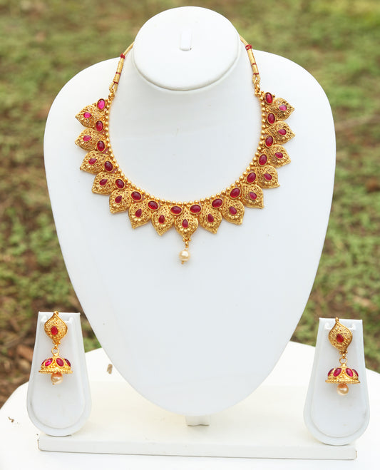 Maroon Color Short Necklace Set For Women