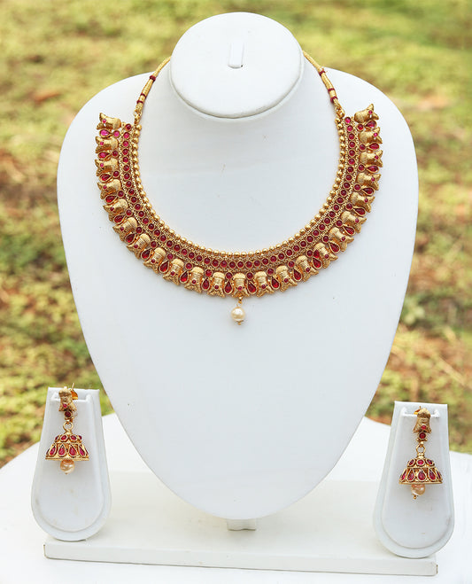 Maroon Color Short Necklace Set