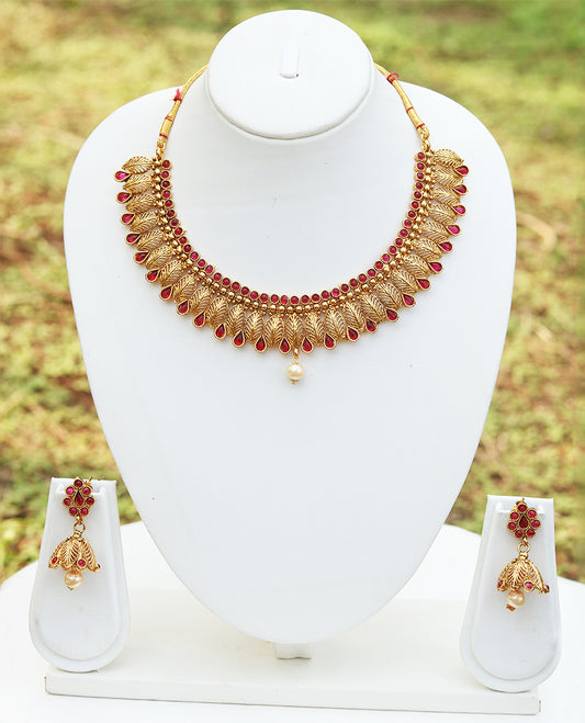 Smarty Maroon Color Short Necklace Set