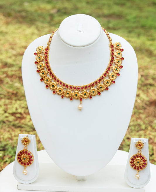 Flower Design Multicolor Short Necklace Set