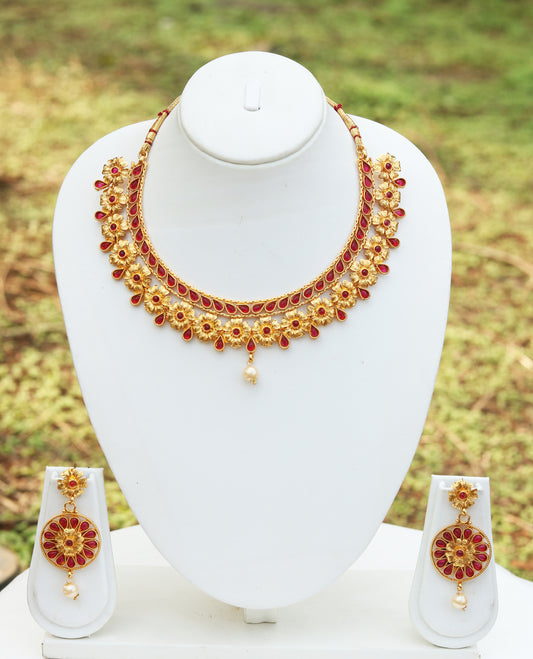 Maroon Color Short Necklace Set