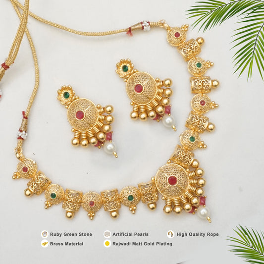 Rajwadi Gold Plated Necklaces with Intricate Kundan Designs - Timeless Beauty for Any Outfit.
