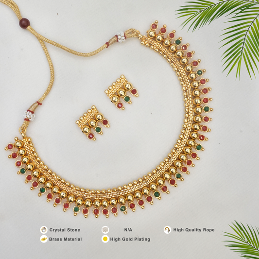 Radiant Antique Gold Plated green maroon Short Necklace Set