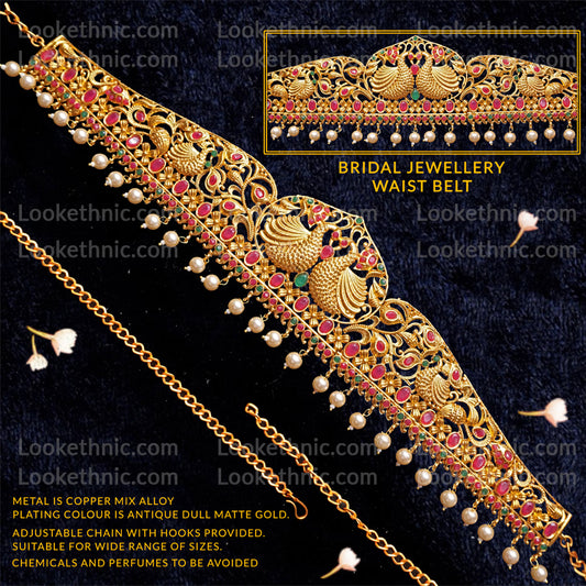 Traditional Matte Finished Peacock Design Kamarpatta For Women