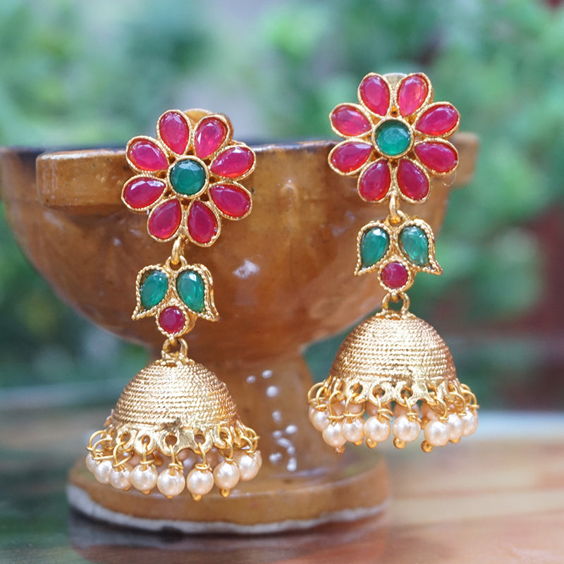 Hanging Gold Plated Traditional Wear Pearl Jhumki Earring