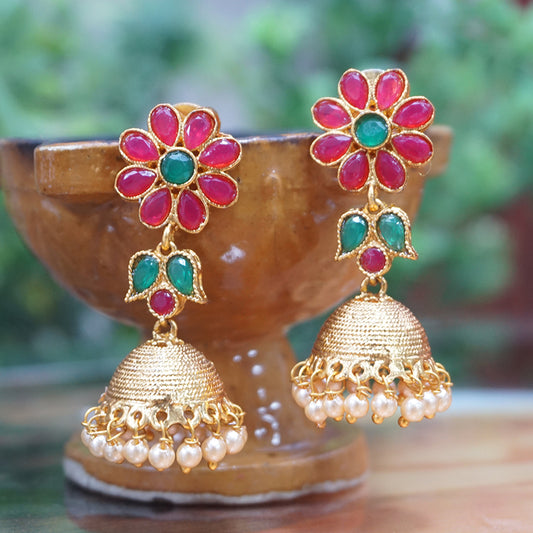 Hanging Gold Plated Traditional Wear Pearl Jhumki Earring