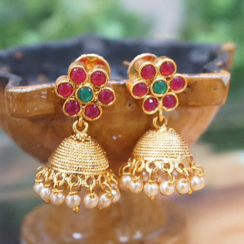 Small Gold Plated Traditional Wear Pearl Jhumki Earring