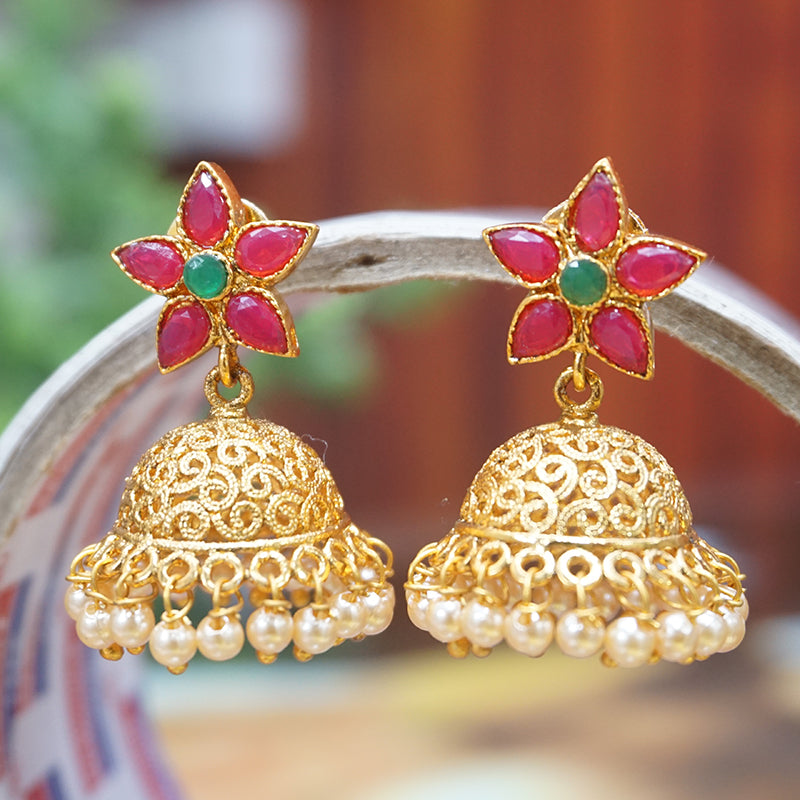 Antique Gold Plated Party Wear Traditional Pearl Jhumki Earring