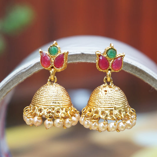 Latest Antique Gold Plated Traditional Small Pearl Jhumki Earring