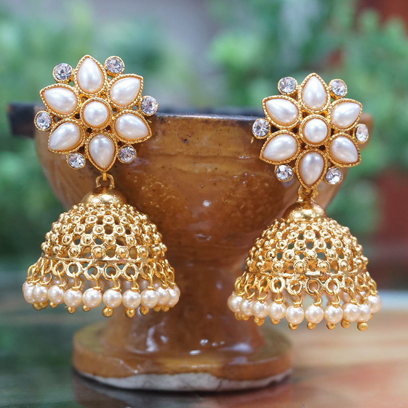 Latest Antique Gold Plated Party Wear Traditional Pearl Jhumki Earring