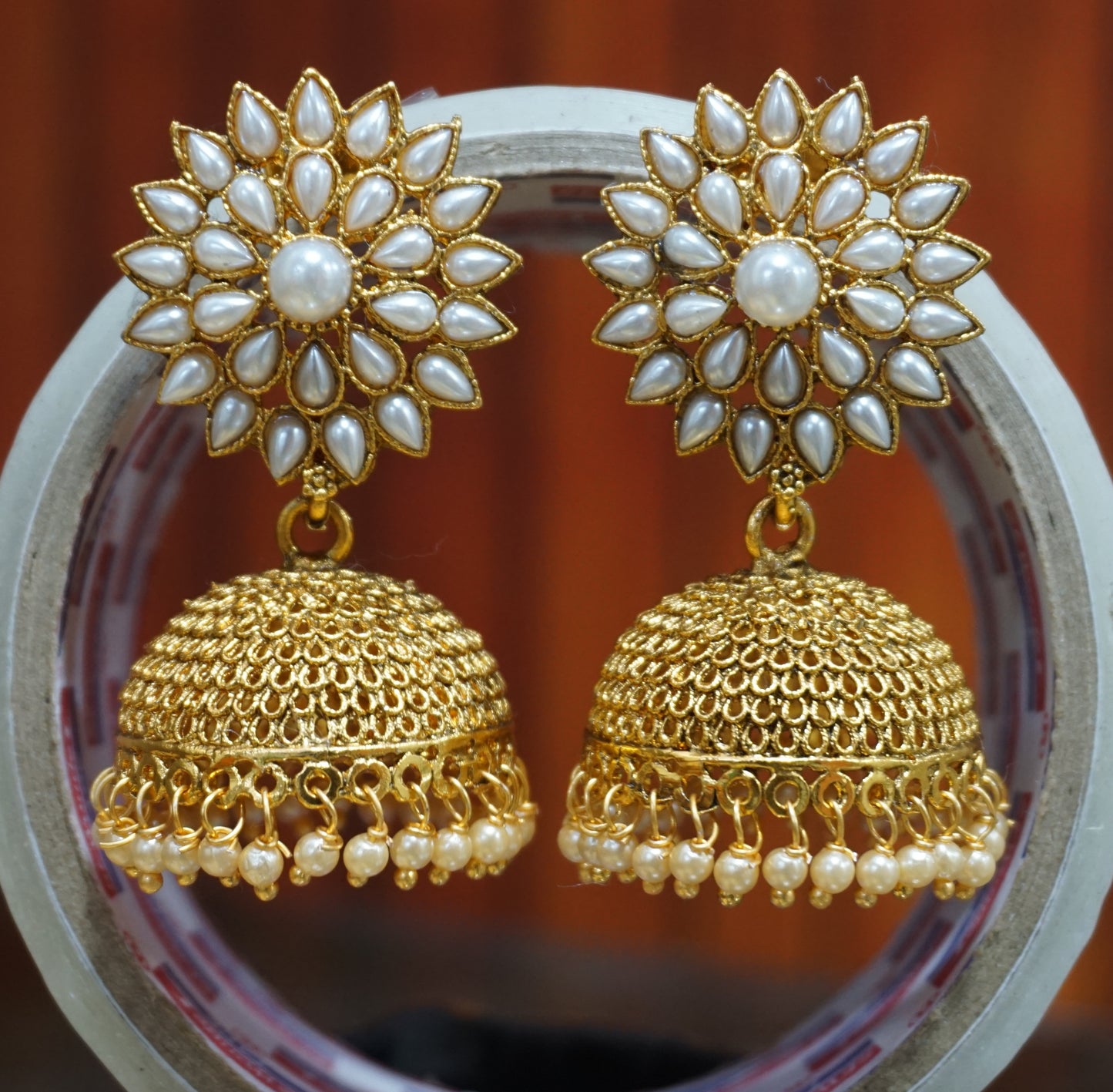 Gold Plated Party Wear Traditional Pearl Jhumki Earrings