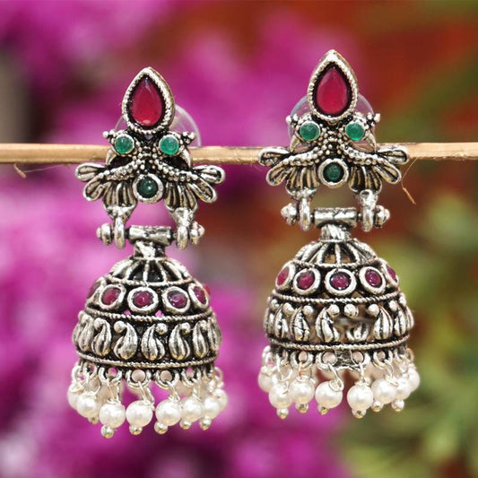 Oxide Plating Peacock Small Jhumka Earring