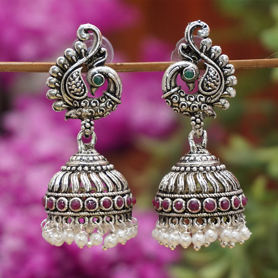 Silver Plated Oxidized Earring Set For Women