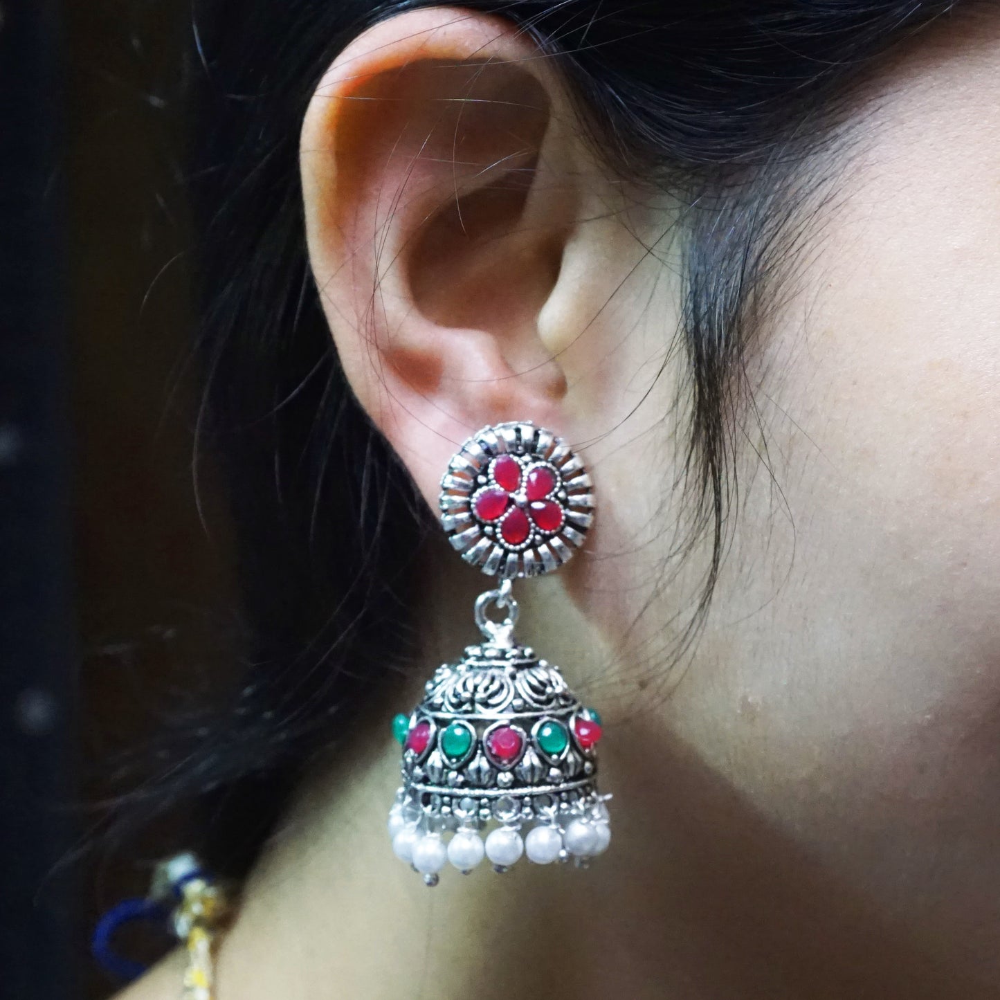 Classy Look Designer Oxidized Jhumka Earring