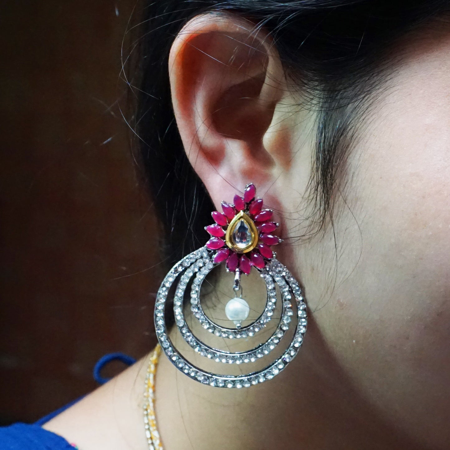 Pink Color With White Stone Earring