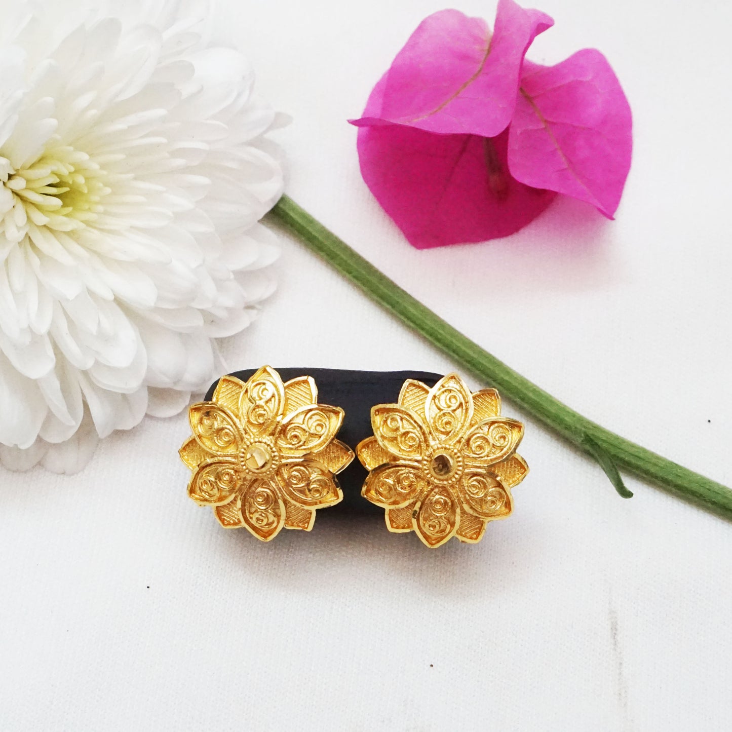 Flower Design Micro Plated Screw Back Earrings For Women