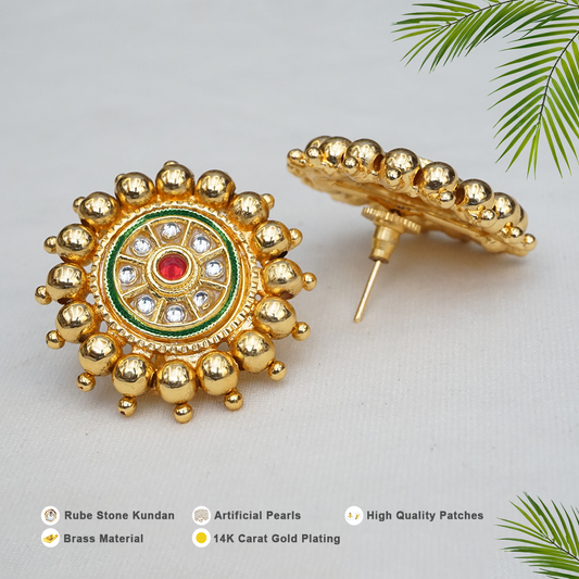 Copper High Gold Plated Kundan Earring Stud