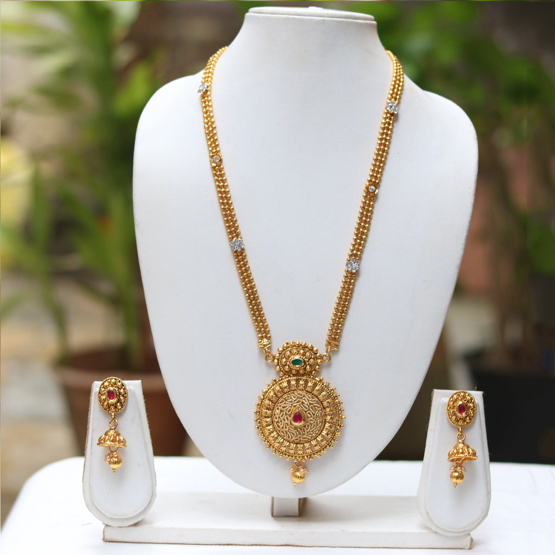 Gold Plated Necklace Desing With Jhumki