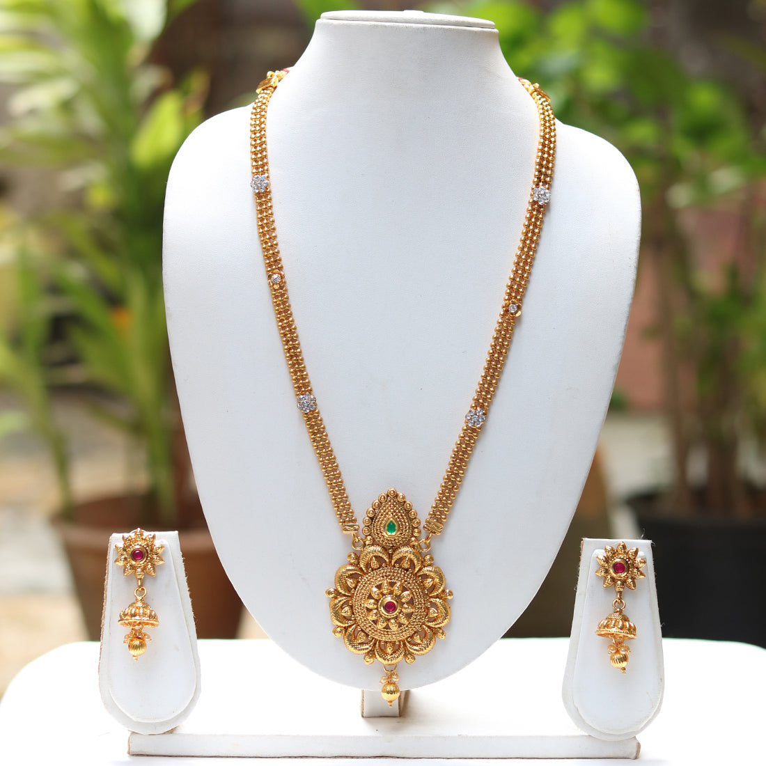 Gold Plated Mango Desing Pendant Necklace With Jhumki