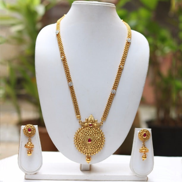 Gold Plated Kalasha Desing Pendant Necklace With Jhumki