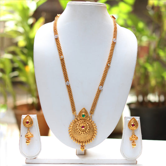 Gold Plated Mango Pendent Style Necklace With Jhumki