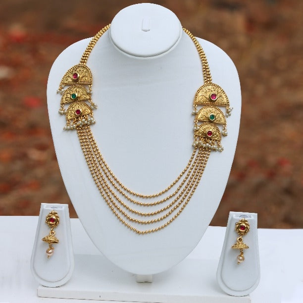 Half Chand Shape Stylish 5 String Gold Plated Necklace Set