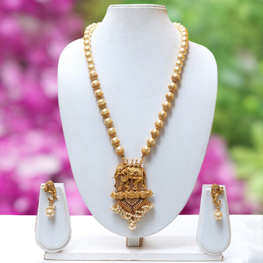 Beautiful Golden Elephant Long Necklace Set