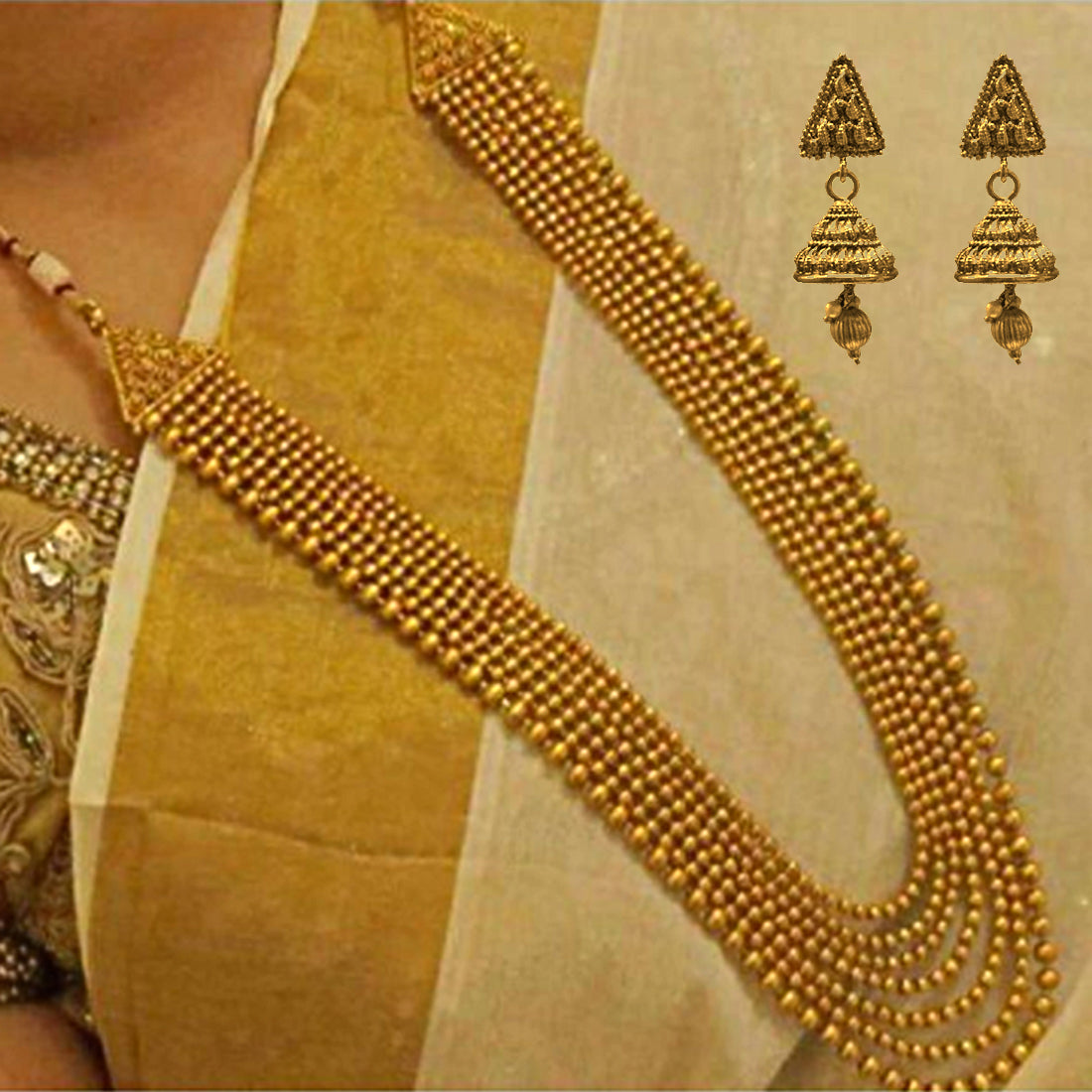 Look Ethnic Gold Plated Long Necklace For Women (LEMZL00051)