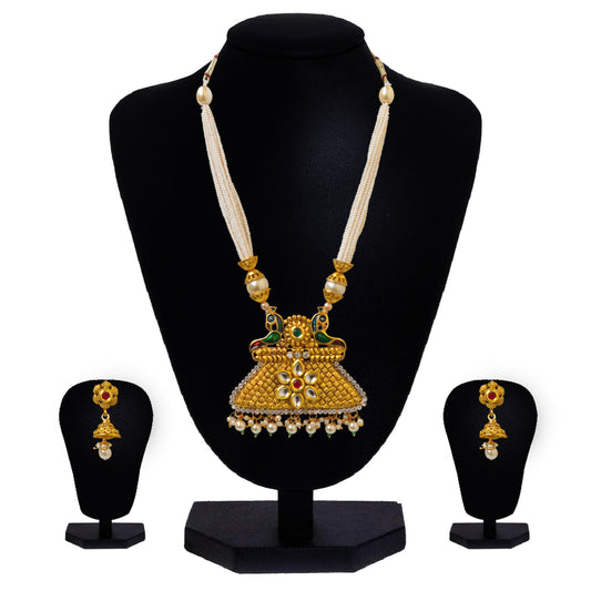 Look Ethnic Gold Plated Long Necklace For Women (LEMZL00092)