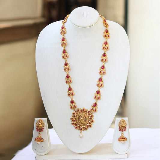 Tradtional Maroon Color Laxmi Design Long Necklace for Women