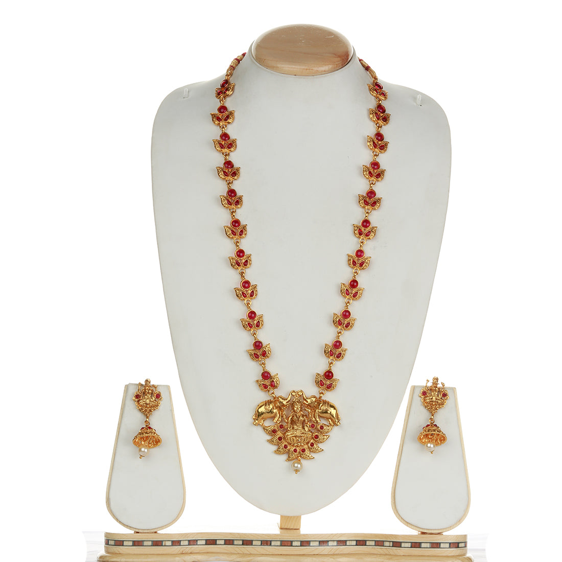 Ethnic Maroon Color Laxmi Design Long Necklace Set